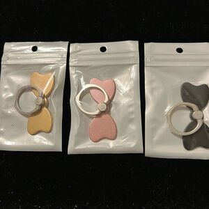 Cell Phone Finger BowKnot Holders set of 3 Pink Gold and Black
